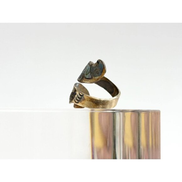 Abalone Sterling Silver Parrot Figural Mexican Adjustable Vintage Ring - sz 5 - Picture 5 of 10